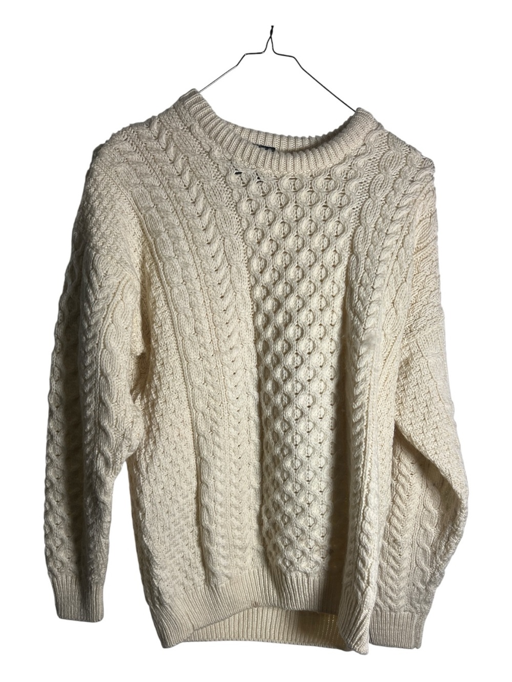 Classic Cream Cable Crewneck Sweater- 100% Irish Marino Wool- Carraig Donn